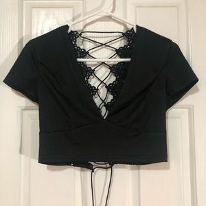 Lace Tie Up Back Crop Top